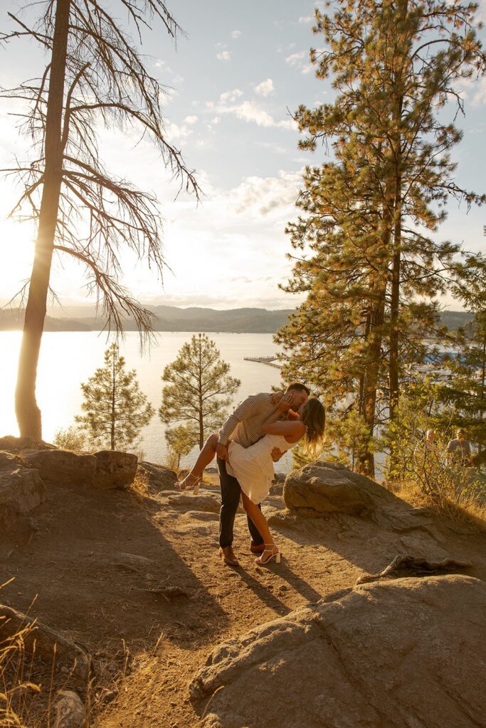 Couple kissing during elopement in Idaho at Lake McCall