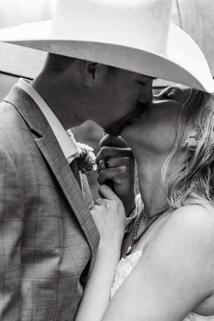 Bride and groom kiss passionately during their elopement in Idaho